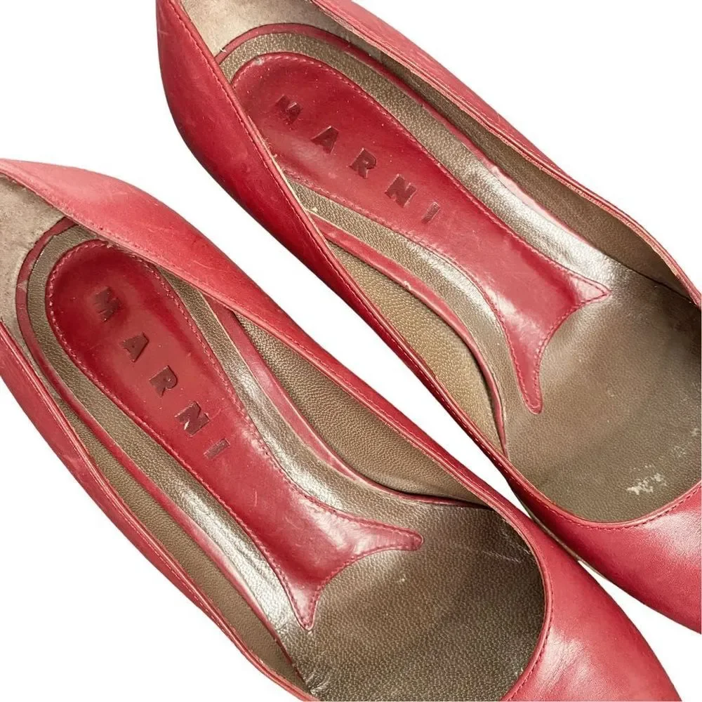 Vintage Marni Red Leather Kitten Heels - Size 5